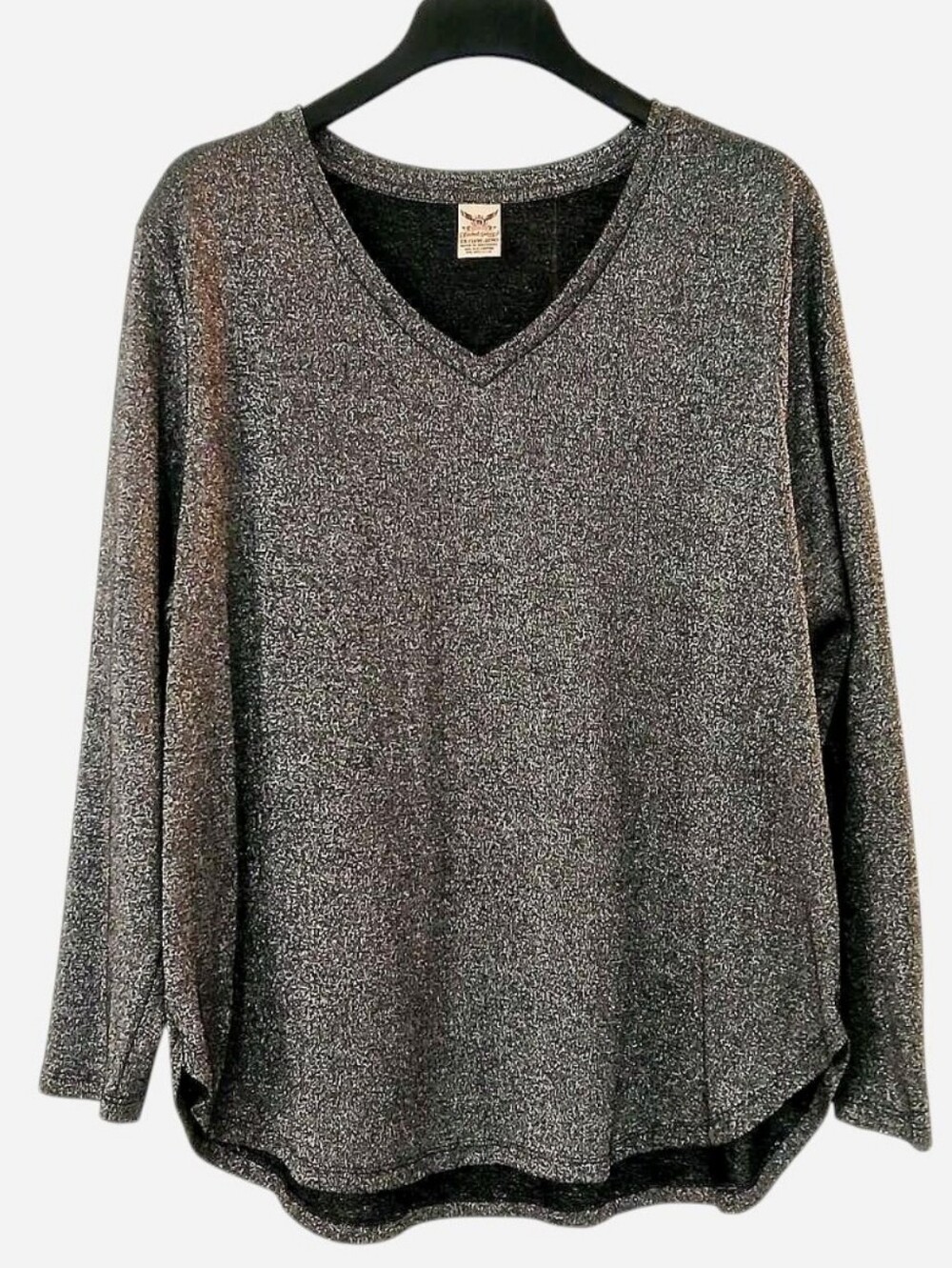 Faded Glory Size 2X (18-20) Top Silver V Neck Long Sleeves